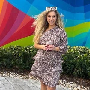 One sleeve, tiered, midi floral dress